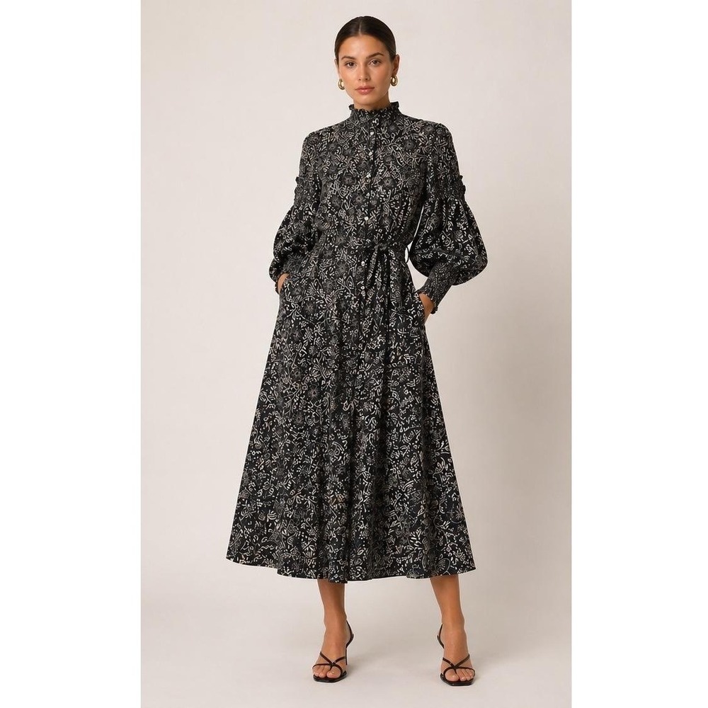 Anthropologie Hope for Flowers Floral Organic Cotton Dress Black M Tracy Reese